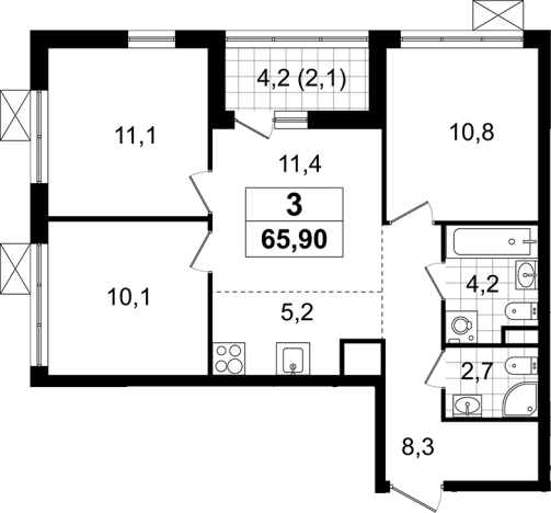 Купить трехкомнатную квартиру в Всеволожске. Вариант № 6211364, 0, площадь -  квм, цена 14392434 рублей