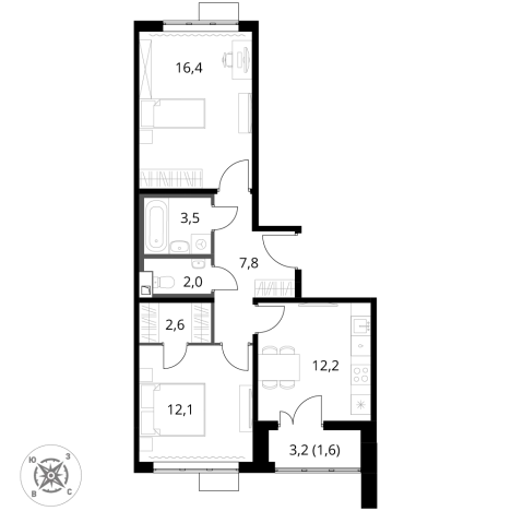 . Вариант № 9825870, 0, площадь - 58.2 квм, цена 17861580 рублей