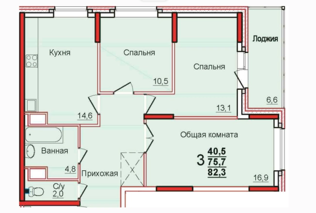 Купить трехкомнатную квартиру в Тульской области. Вариант № 78318, 0, площадь -  квм, цена 6568000 рублей