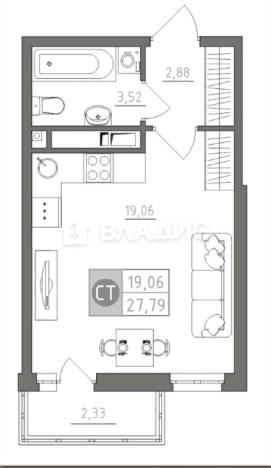 Купить Студию в Тульской области. Вариант № 77990, 0, площадь -  квм, цена 3111646 рублей