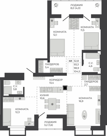 Купить четырехкомнатную квартиру на улице Мира в Новосибирской области. Вариант № 8350470, 0, площадь -  квм, цена 15576750 рублей