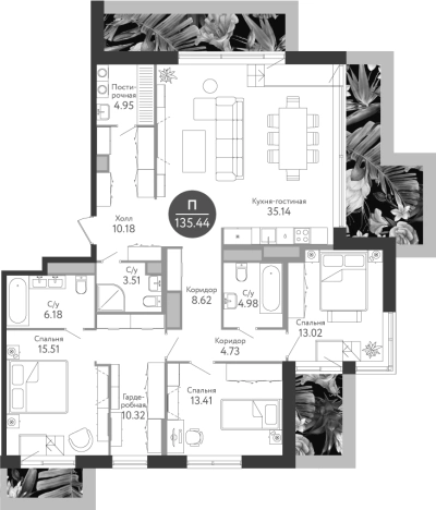 Купить многокомнатную квартиру у метро Коммунарка в Москве. Вариант № 87462, 0, площадь -  квм, цена 50914400 рублей