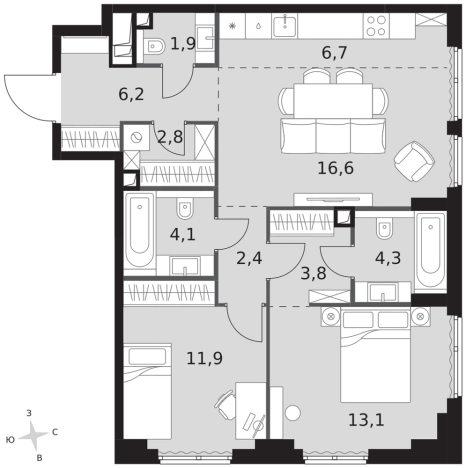 Купить трехкомнатную квартиру у метро Хорошево в Москве. Вариант № 121518, 0, площадь -  квм, цена 53785440 рублей