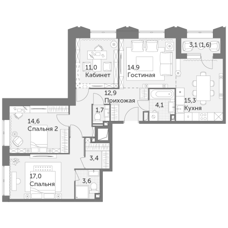 . Вариант № 92081, 0, площадь - 100.1 квм, цена 70820750 рублей