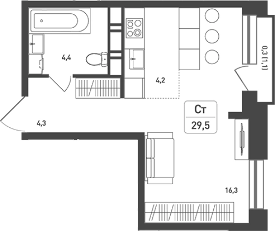 Купить Студию в ЖК Новая Щербинка в Московской области. Вариант № 92734, 0, площадь -  квм, цена 7504636 рублей