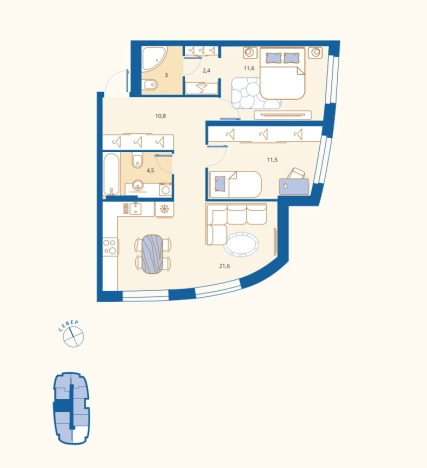 Купить двухкомнатную квартиру в районе Октябрьский в Пензе. Вариант № 8521338, 0, площадь - квм, цена 7390200 рублей