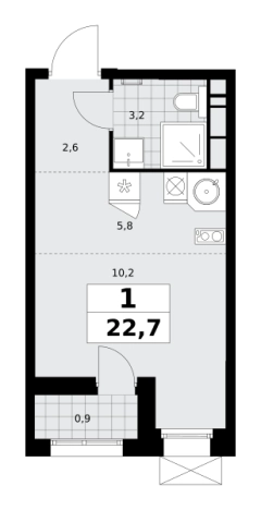 Купить однокомнатную квартиру в ЖК Бунинские кварталы в Москве. Вариант № 836362, 0, площадь -  квм, цена 10271523 рублей