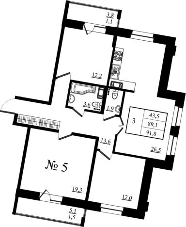 . Вариант № 7260329, 0, площадь - 89.1 квм, цена 14488600 рублей
