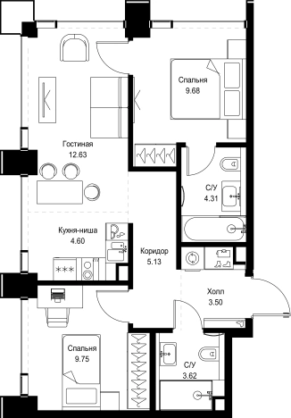 Купить двухкомнатную квартиру в районе Можайский в Москве. Вариант № 10354413, 0, площадь -  квм, цена 33890496 рублей