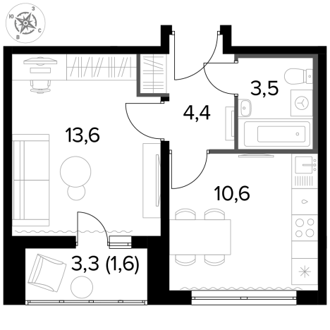 Купить однокомнатную квартиру у метро Битца в Видном. Вариант № 9838408, 0, площадь -  квм, цена 10564180 рублей