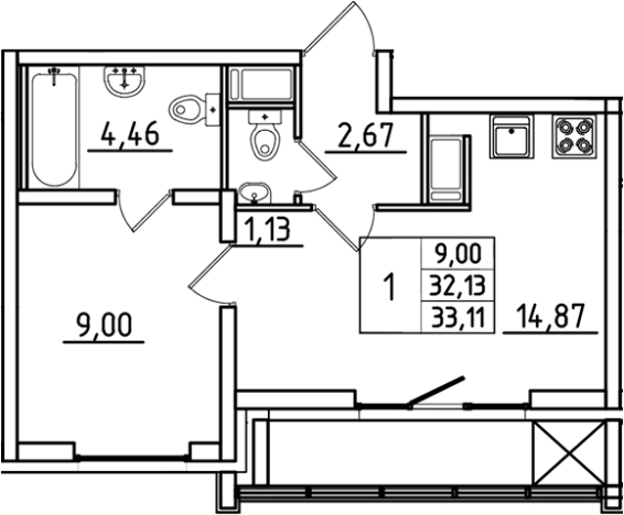 . Вариант № 9639517, 0, площадь - 32.13 квм, цена 8045730 рублей