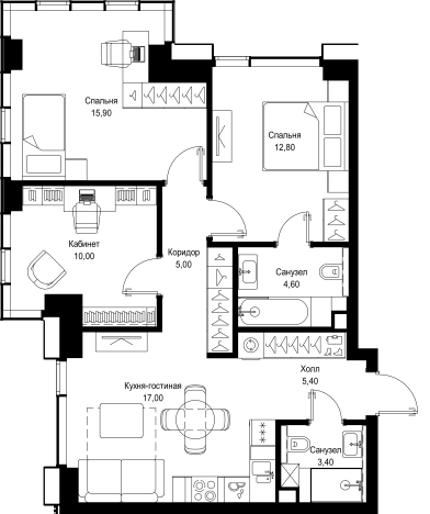 Купить трехкомнатную квартиру в ЖК Cityzen в Москве. Вариант № 148082, 0, площадь -  квм, цена 32626230 рублей