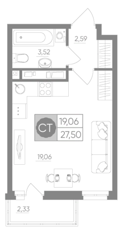 Купить Студию в Тульской области. Вариант № 72939, 0, площадь -  квм, цена 3106675 рублей