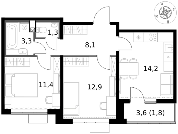 . Вариант № 9807330, 0, площадь - 53 квм, цена 16374350 рублей