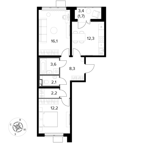Купить двухкомнатную квартиру у метро Домодедовская в Видном. Вариант № 9904922, 0, площадь -  квм, цена 17462250 рублей