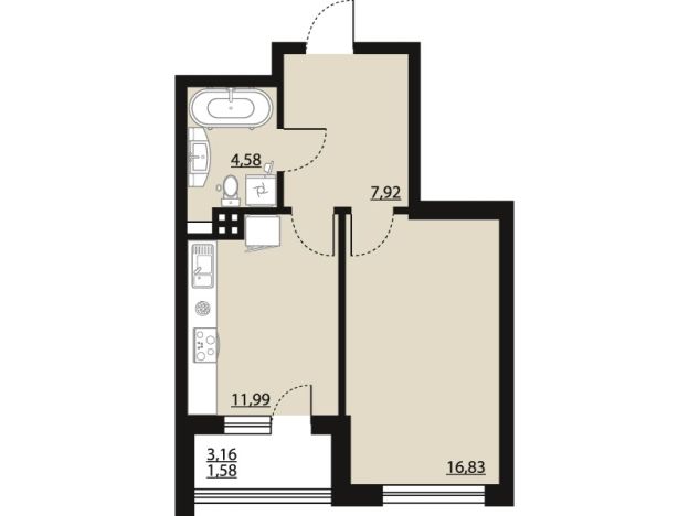 Купить однокомнатную квартиру в ЖК Бунин в Воронеже. Вариант № 120316, 0, площадь -  квм, цена 6869400 рублей