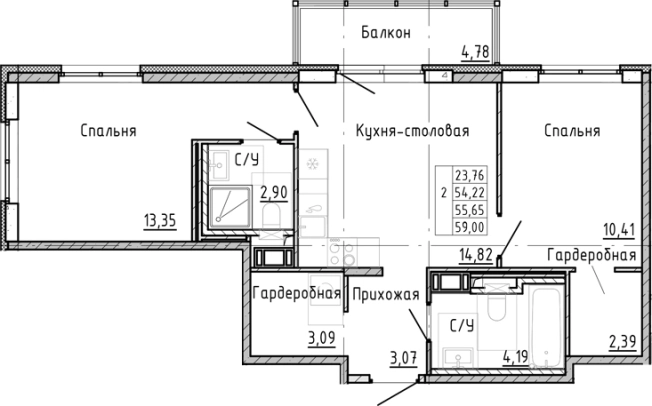 Купить двухкомнатную квартиру в районе Приморский в Санкт-Петербурге. Вариант № 8163909, 0, площадь -  квм, цена 14112840 рублей