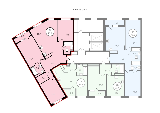. Вариант № 148576, 1, площадь - 97.25 квм, цена 16532500 рублей