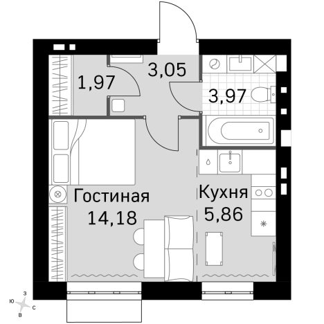 Купить однокомнатную квартиру в ЖК Жаворонки Клаб в Московской области. Вариант № 9959660, 0, площадь -  квм, цена 8018870 рублей