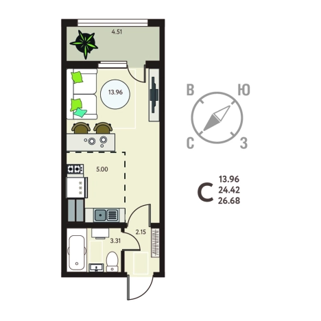 Купить квартиру в ЖК Зеленый Квартал Бабяково в Воронежской области. Вариант № 155283, 0, площадь -  квм, цена 2934800 рублей