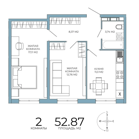 Купить двухкомнатную квартиру на улице Побочинская в Пензе. Вариант № 108789, 0, площадь -  квм, цена 5445610 рублей