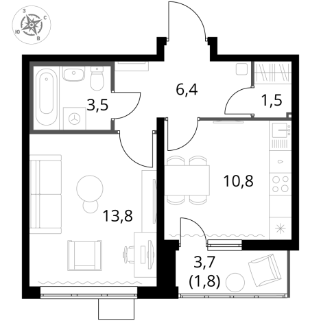 Купить однокомнатную квартиру в ЖК 1-й Южный в Видном. Вариант № 9802163, 0, площадь -  квм, цена 13430340 рублей