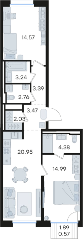 Купить двухкомнатную квартиру в ЖК GloraX Premium Гребной Канал в Нижнем Новгороде. Вариант № 9336811, 0, площадь -  квм, цена 18310809 рублей