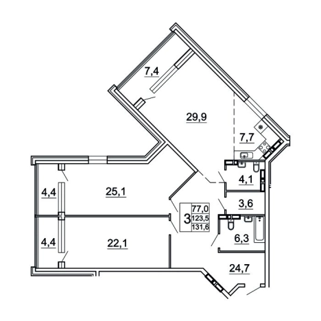Купить трехкомнатную квартиру на улице Лесная в Владивостоке. Вариант № 9416830, 0, площадь -  квм, цена 21373509 рублей