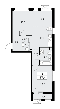 Купить трехкомнатную квартиру у метро Бунинская аллея в Москве. Вариант № 834228, 0, площадь -  квм, цена 21531888 рублей