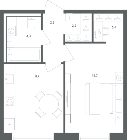 . Вариант № 160954, 0, площадь - 38.1 квм, цена 9304277 рублей