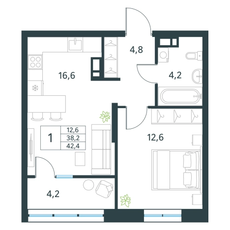 Купить однокомнатную квартиру в ЖК мкр. Хороший в Чите. Вариант № 139251, 0, площадь -  квм, цена 6811560 рублей