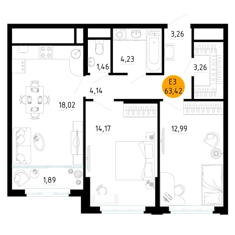 Купить двухкомнатную квартиру в новостройках в ЖК Смарт квартал «Центральный» в Рязани. Вариант № 153893, 0, площадь -  квм, цена 7798757 рублей