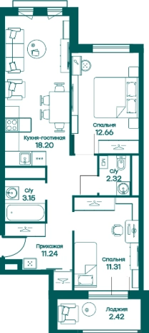 . Вариант № 65327, 0, площадь - 61 квм, цена 10638342 рублей