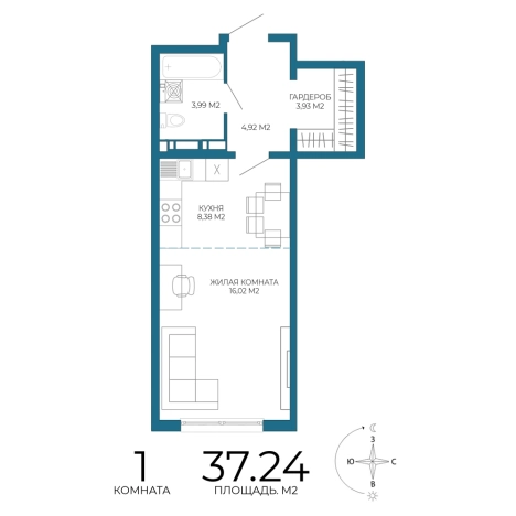 Купить однокомнатную квартиру в новостройках в районе Железнодорожный в Пензе. Вариант № 3445058, 0, площадь -  квм, цена 3426080 рублей