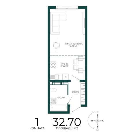 Купить однокомнатную квартиру в Микрорайоне Пенза-2, Железнодорожный район в Пензе. Вариант № 5388254, 0, площадь -  квм, цена 3008400 рублей