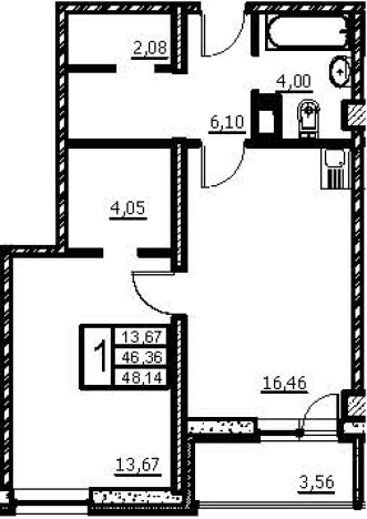 . Вариант № 66400, 0, площадь - 46.36 квм, цена 7782446 рублей