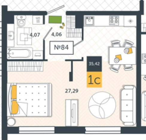 . Вариант № 75058, 0, площадь - 35.42 квм, цена 3435740 рублей