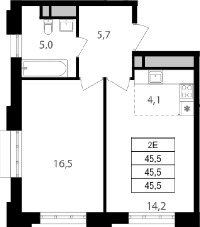 . Вариант № 3591883, 0, площадь - 45.5 квм, цена 17708919 рублей