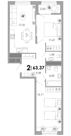 Купить квартиру в новостройках в Владимире. Вариант № 1189458, 0, площадь -  квм, цена 9822350 рублей