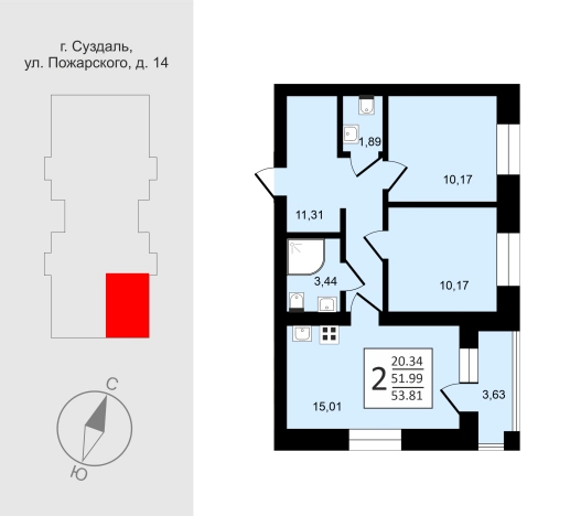 Купить двухкомнатную квартиру в новостройках в Владимирской области. Вариант № 7711080, 1, площадь -  квм, цена 8028452 рублей