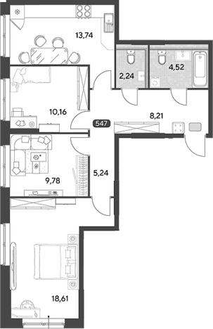 Купить трехкомнатную квартиру в Калуге. Вариант № 120491, 0, площадь -  квм, цена 7659190 рублей