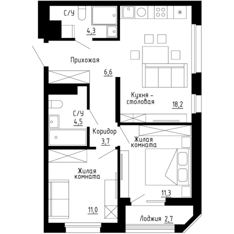 Купить двухкомнатную квартиру в ЖК "7Я" в Владивостоке. Вариант № 9768218, 0, площадь -  квм, цена 14640000 рублей