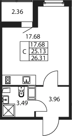 Купить Студию в Мурине. Вариант № 7267705, 0, площадь -  квм, цена 5680888 рублей