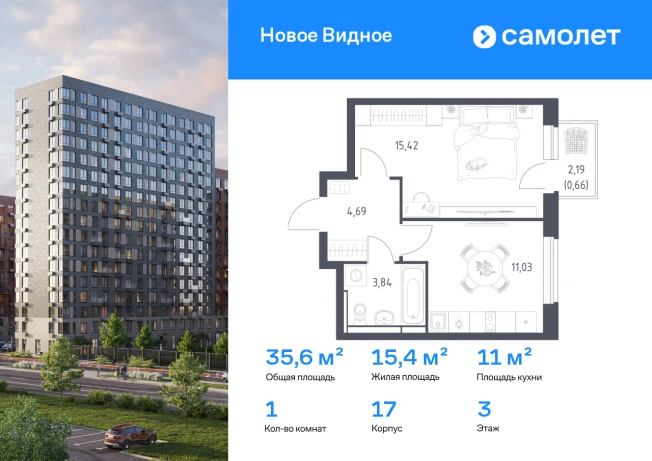 Купить квартиру в ЖК Новое Видное в Московской области. Вариант № 9243289, 0, площадь -  квм, цена 6247906 рублей