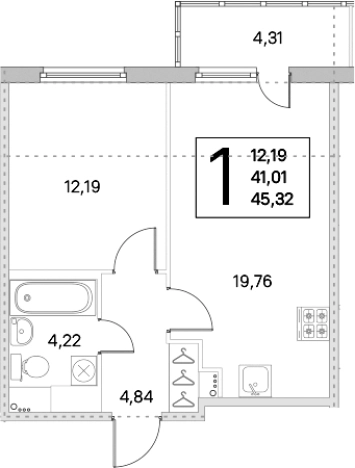 . Вариант № 8488013, 0, площадь - 41.01 квм, цена 7098831 рублей