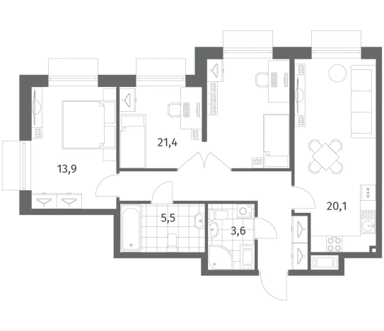 Купить трехкомнатную квартиру в ЖК Парусная 1 в Санкт-Петербурге. Вариант № 7265921, 0, площадь -  квм, цена 26751000 рублей