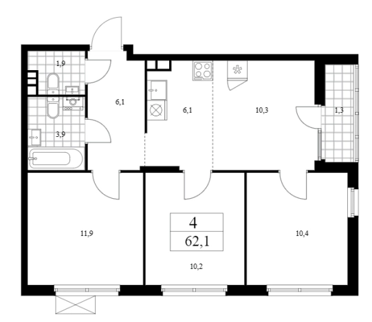 . Вариант № 90726, 0, площадь - 60.8 квм, цена 12880243 рублей