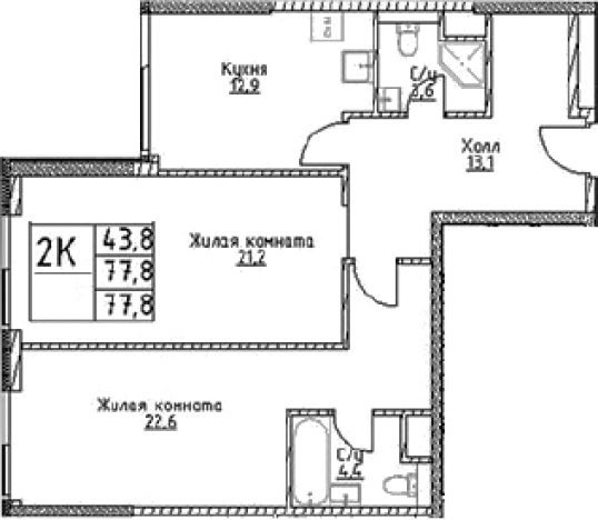 . Вариант № 10306685, 0, площадь - 77.8 квм, цена 28848240 рублей