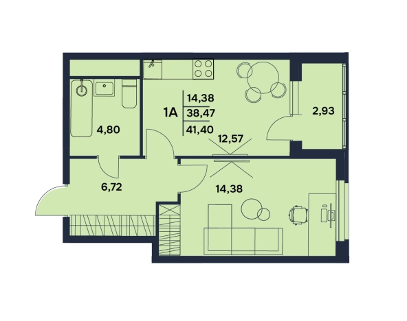 . Вариант № 2839282, 0, площадь - 41.4 квм, цена 3933000 рублей