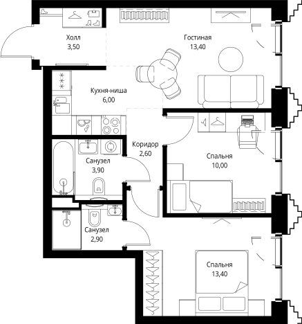 Купить двухкомнатную квартиру в районе Можайский в Москве. Вариант № 10350778, 0, площадь -  квм, цена 31971800 рублей